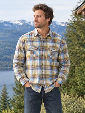 Pendleton Burnside Flannel Shirt Men's Medium Blue Yellow Plaid